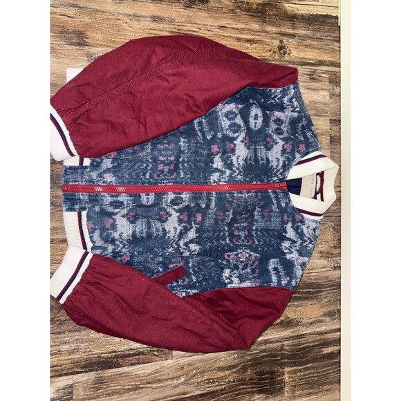 Free People Varsity Dreams Navy Quilted Ikat Print Bomber Jacket Size Small - Picture 3 of 4